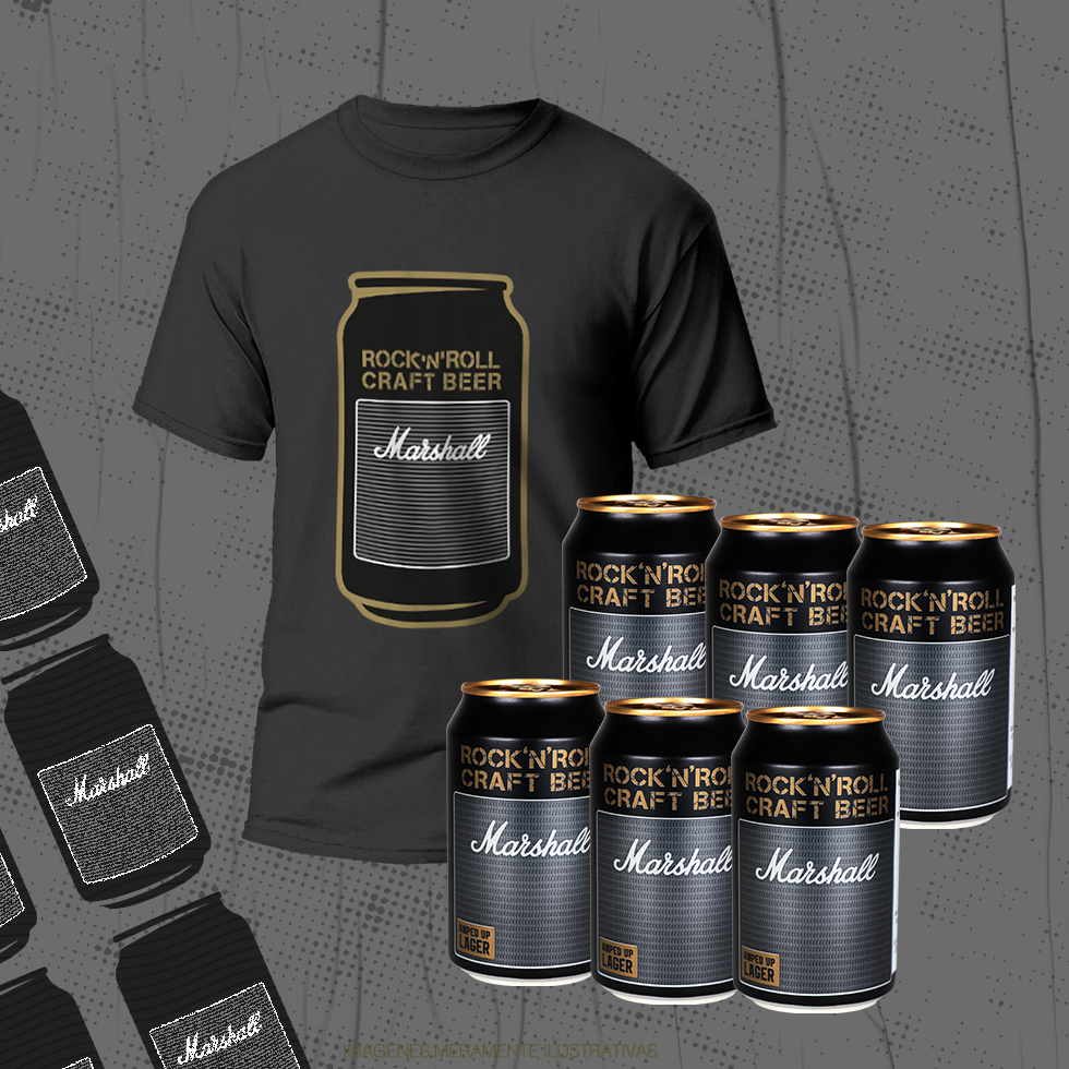 Six de Amped Up Lager + Playera Marshall